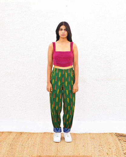 IKAT GREEN TAPERED LEG PANT – Womens Pants by Sonica Sarna available on Brown Living™. XS . SKU: SSD - 272 (B)1444. Img 1.