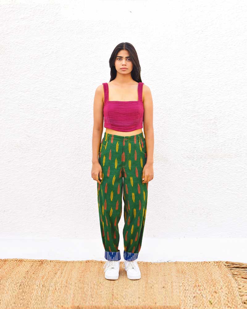 IKAT GREEN TAPERED LEG PANT – Womens Pants by Sonica Sarna available on Brown Living™. XS . SKU: SSD - 272 (B)1444. Img 1.