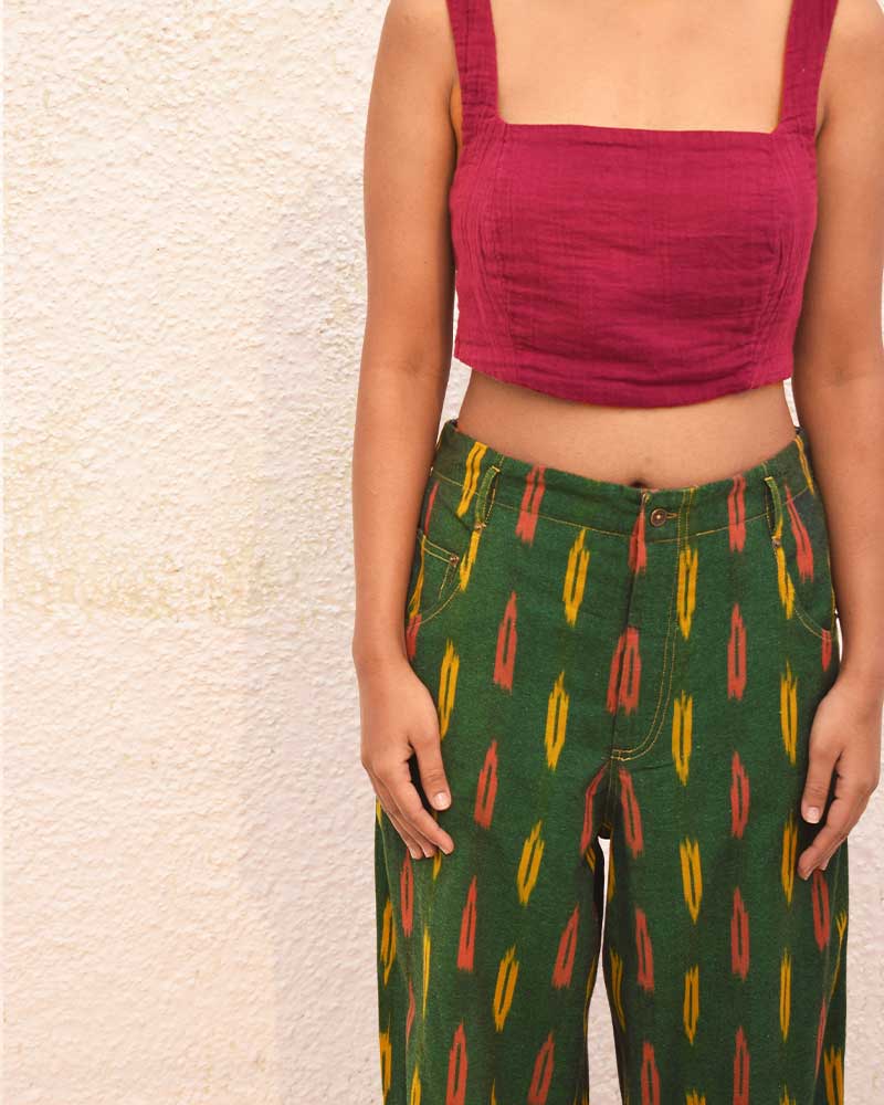 IKAT GREEN TAPERED LEG PANT – Womens Pants by Sonica Sarna available on Brown Living™. XS . SKU: SSD - 272 (B)1444. Img 3.