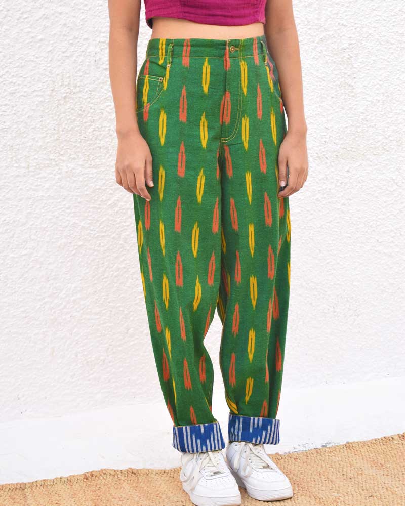 IKAT GREEN TAPERED LEG PANT – Womens Pants by Sonica Sarna available on Brown Living™. XS . SKU: SSD - 272 (B)1444. Img 2.