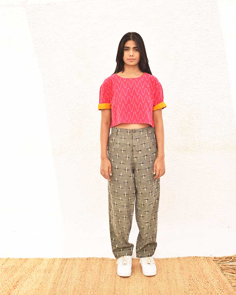 IKAT GREY CROP TOP – Womens Top by Sonica Sarna available on Brown Living™. XS . SKU: SSD - 276 (A)1484. Img 1.