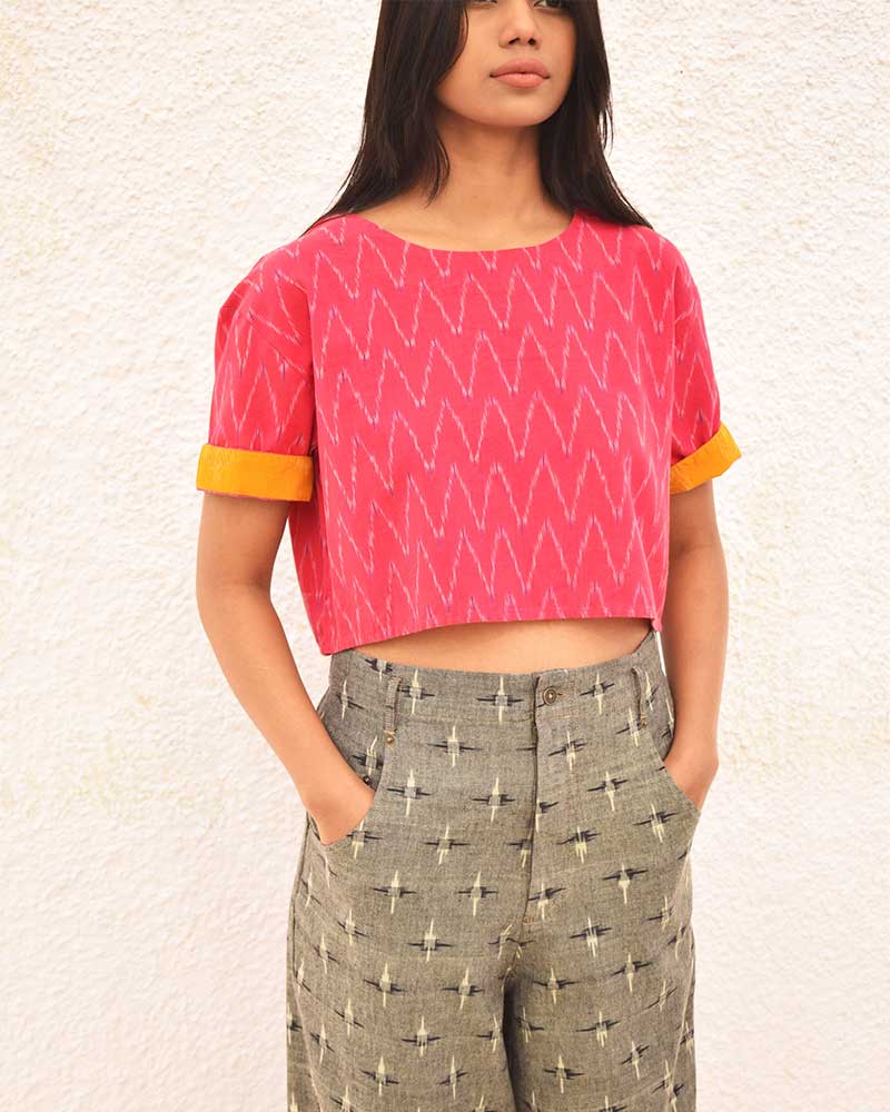 IKAT GREY CROP TOP – Womens Top by Sonica Sarna available on Brown Living™. XS . SKU: SSD - 276 (A)1484. Img 2.