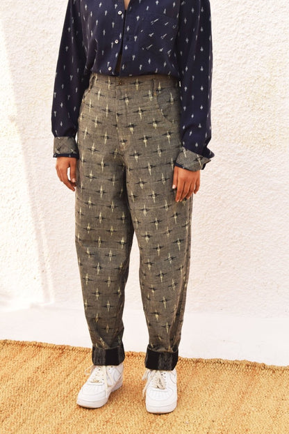 IKAT GREY TAPERED LEG PANT – Womens Pants by Sonica Sarna available on Brown Living™. XS . SKU: SSD - 272 (A)1439. Img 3.