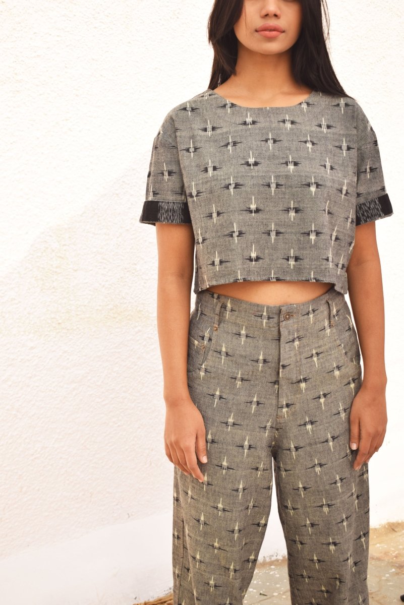 IKAT GREY TAPERED LEG PANT – Womens Pants by Sonica Sarna available on Brown Living™. XS . SKU: SSD - 272 (A)1439. Img 2.