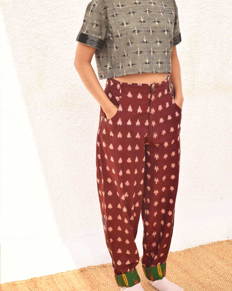IKAT PURPLE TAPERED LEG PANT – Womens Pants by Sonica Sarna available on Brown Living™. XS . SKU: SSD - 272 (C)1449. Img 2.