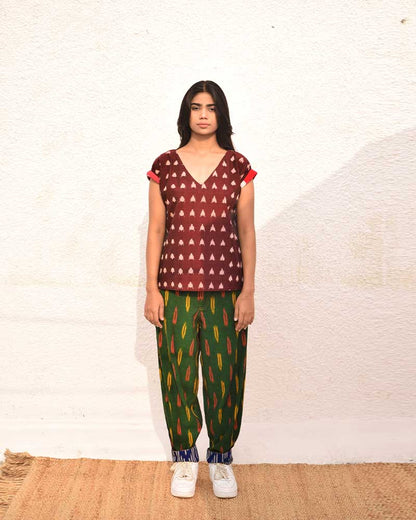 Ikat Purple V Neck Blouse | Verified Sustainable by Brown Living™