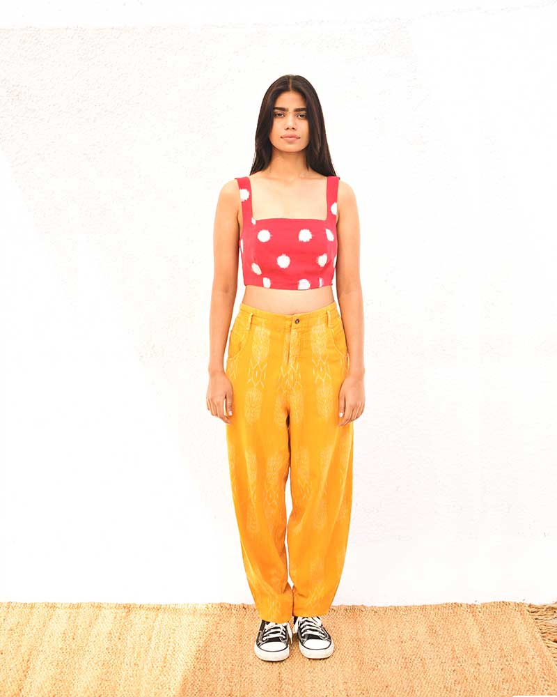 IKAT REVERSIBLE RED POLKA DOT / PURPLE BUSTIER – Womens Blouse by Sonica Sarna available on Brown Living™. XS . SKU: SSD - 279 (A)1504. Img 1.