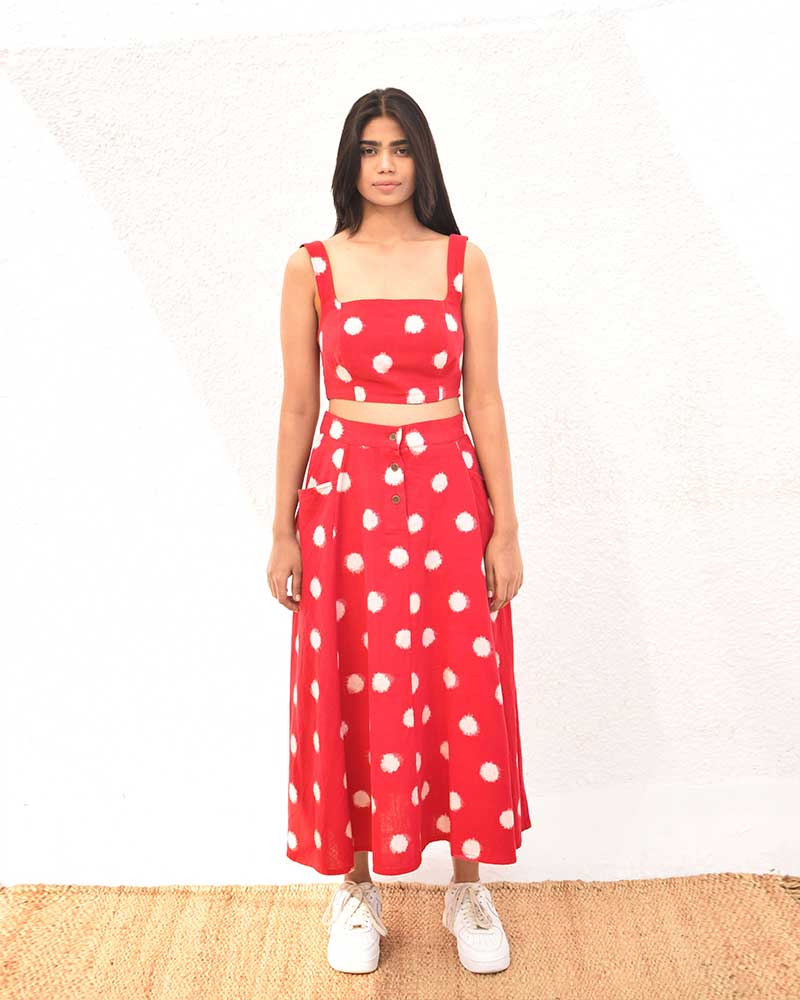 IKAT REVERSIBLE RED POLKA DOT / PURPLE BUSTIER – Womens Blouse by Sonica Sarna available on Brown Living™. XS . SKU: SSD - 279 (A)1504. Img 4.