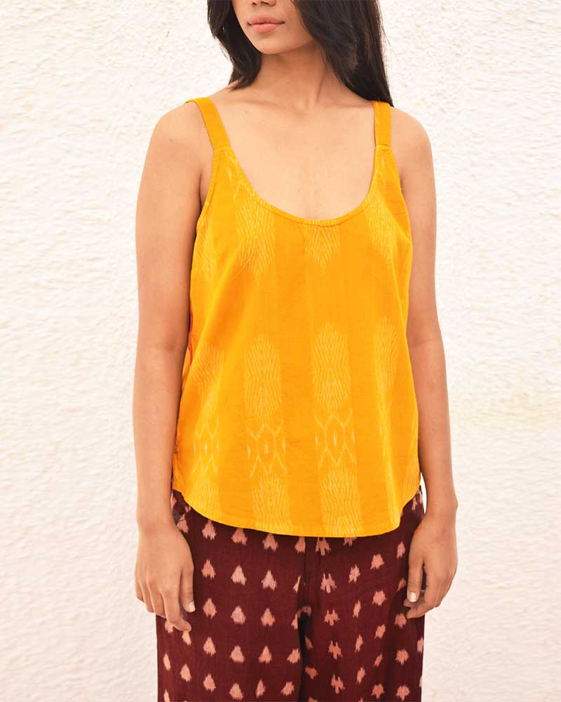 IKAT YELLOW CAMI – Womens Top by Sonica Sarna available on Brown Living™. XS . SKU: 1341489. Img 2.