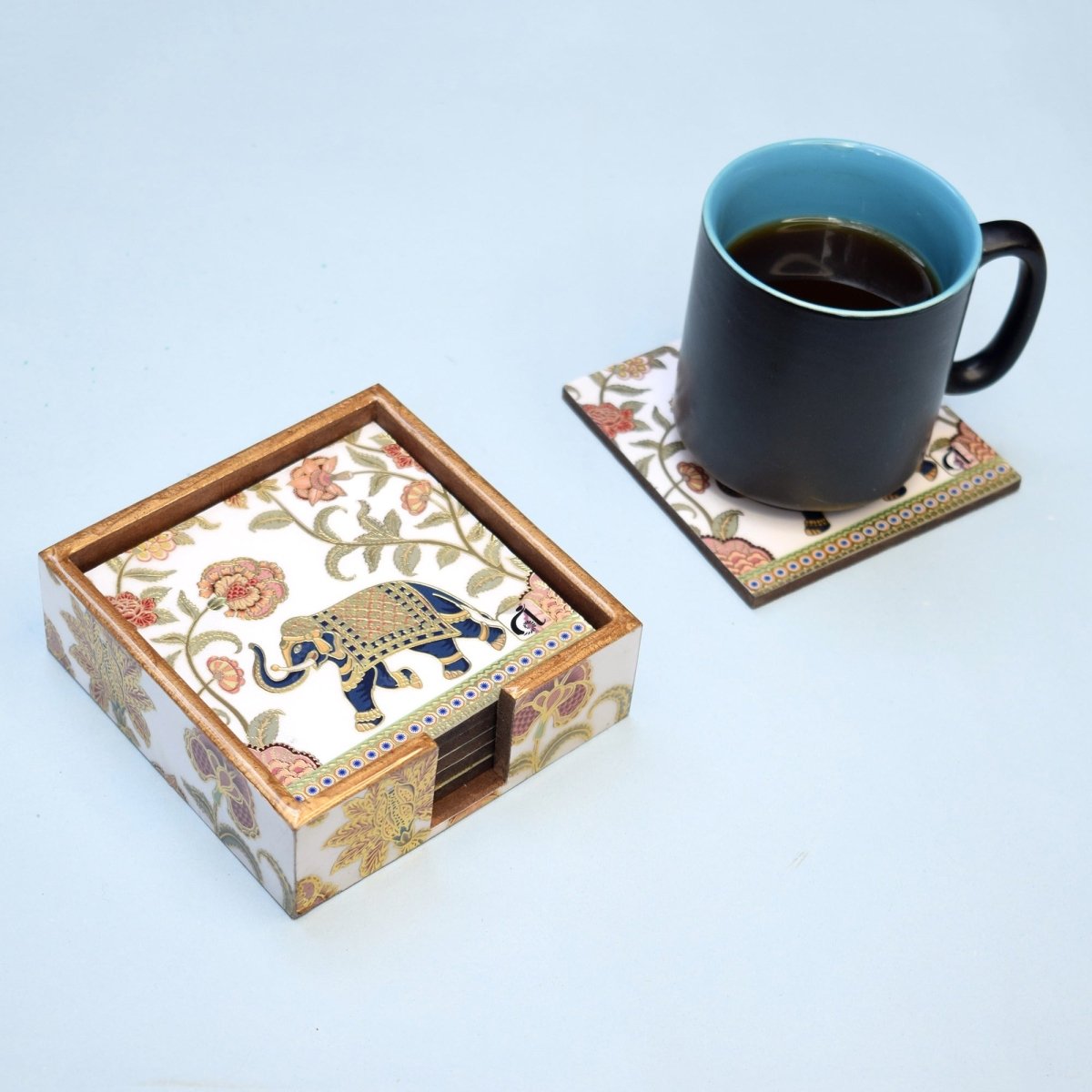 Indian Maharaja Elephnat Coasters | Set of 6 with Holder | Verified Sustainable by Brown Living™