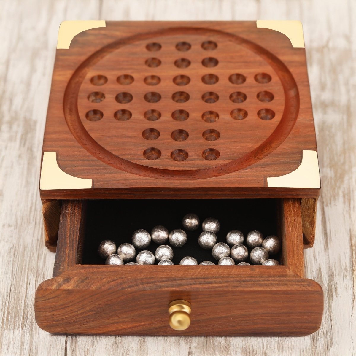 Indian Wooden Solitaire Board Game – Travel Size | Verified Sustainable by Brown Living™