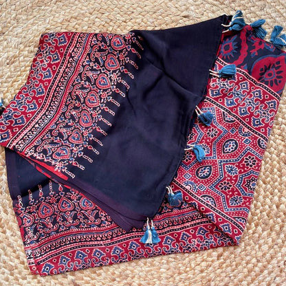 Indigo Ajrakh silk dupatta – by Forsarees available on Brown Living™. . SKU: K738. Img 3.