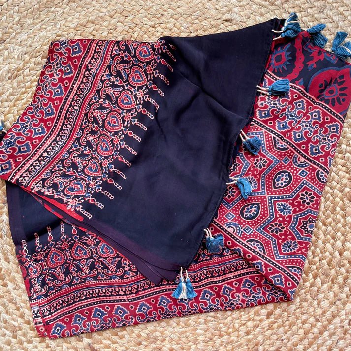 Indigo Ajrakh silk dupatta – by Forsarees available on Brown Living™. . SKU: K738. Img 3.