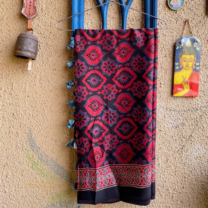 Indigo Ajrakh silk dupatta – by Forsarees available on Brown Living™. . SKU: K738. Img 4.