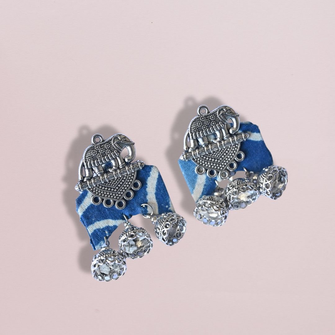 Indigo Blue Printed Elephant Charm Earrings For Women | Verified Sustainable by Brown Living™