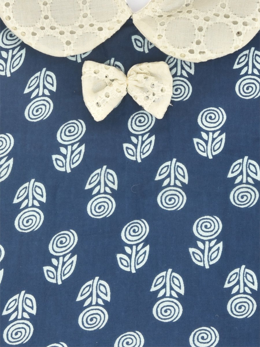 Indigo Printed Cotton Baby Dress with Rose Design | Verified Sustainable by Brown Living™