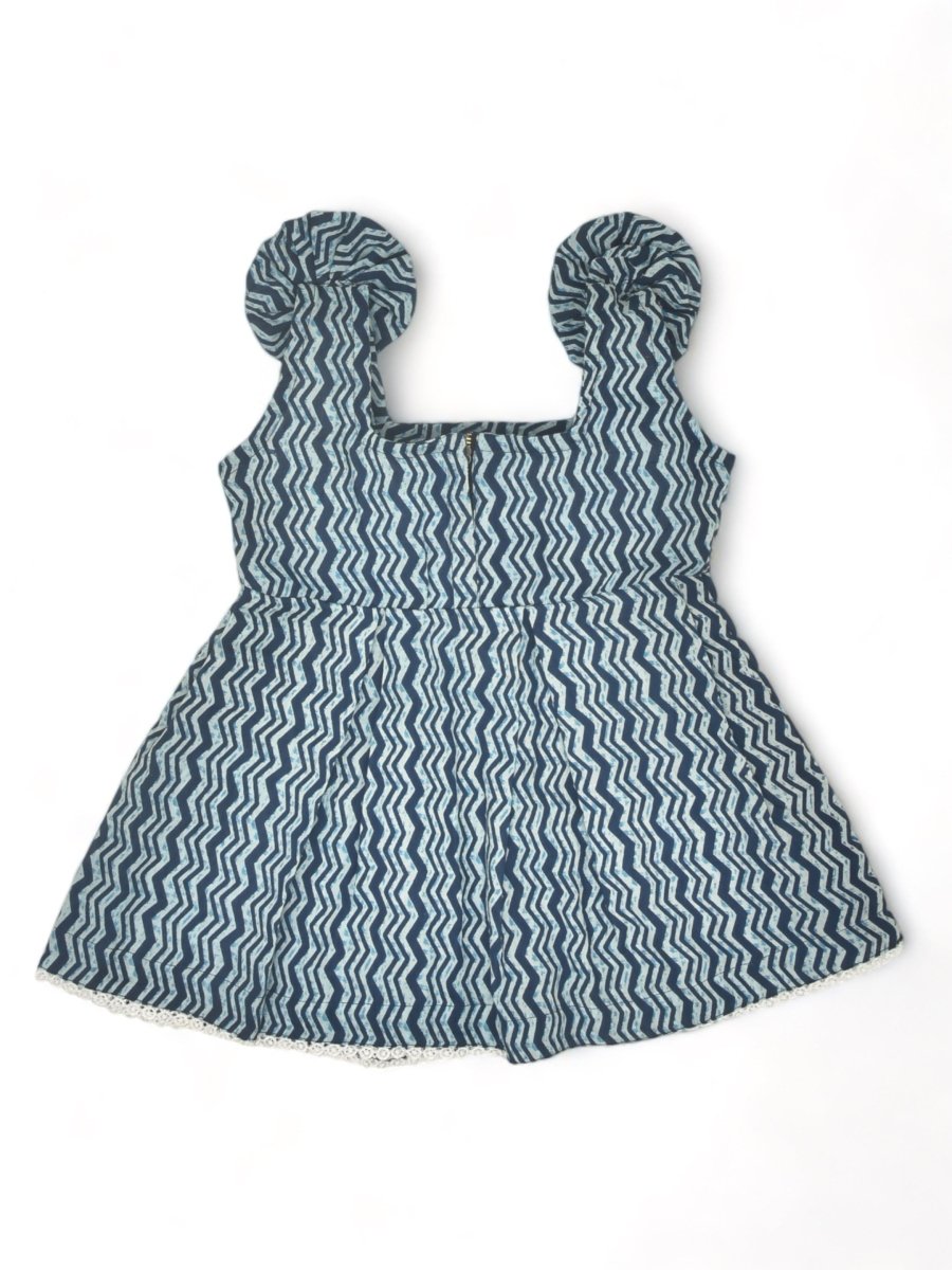 Indigo Printed Cotton Baby Dress with Wave Design | Verified Sustainable by Brown Living™