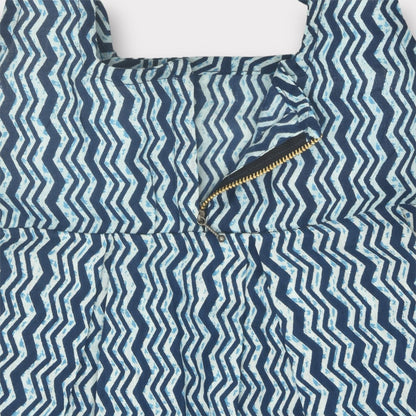 Indigo Printed Cotton Baby Dress with Wave Design | Verified Sustainable by Brown Living™