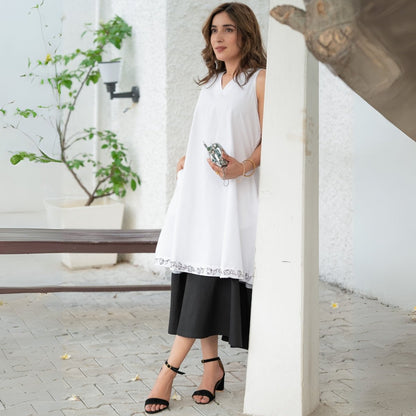 Ink & Ivory Handpainted Layered Cotton Dress | Verified Sustainable by Brown Living™