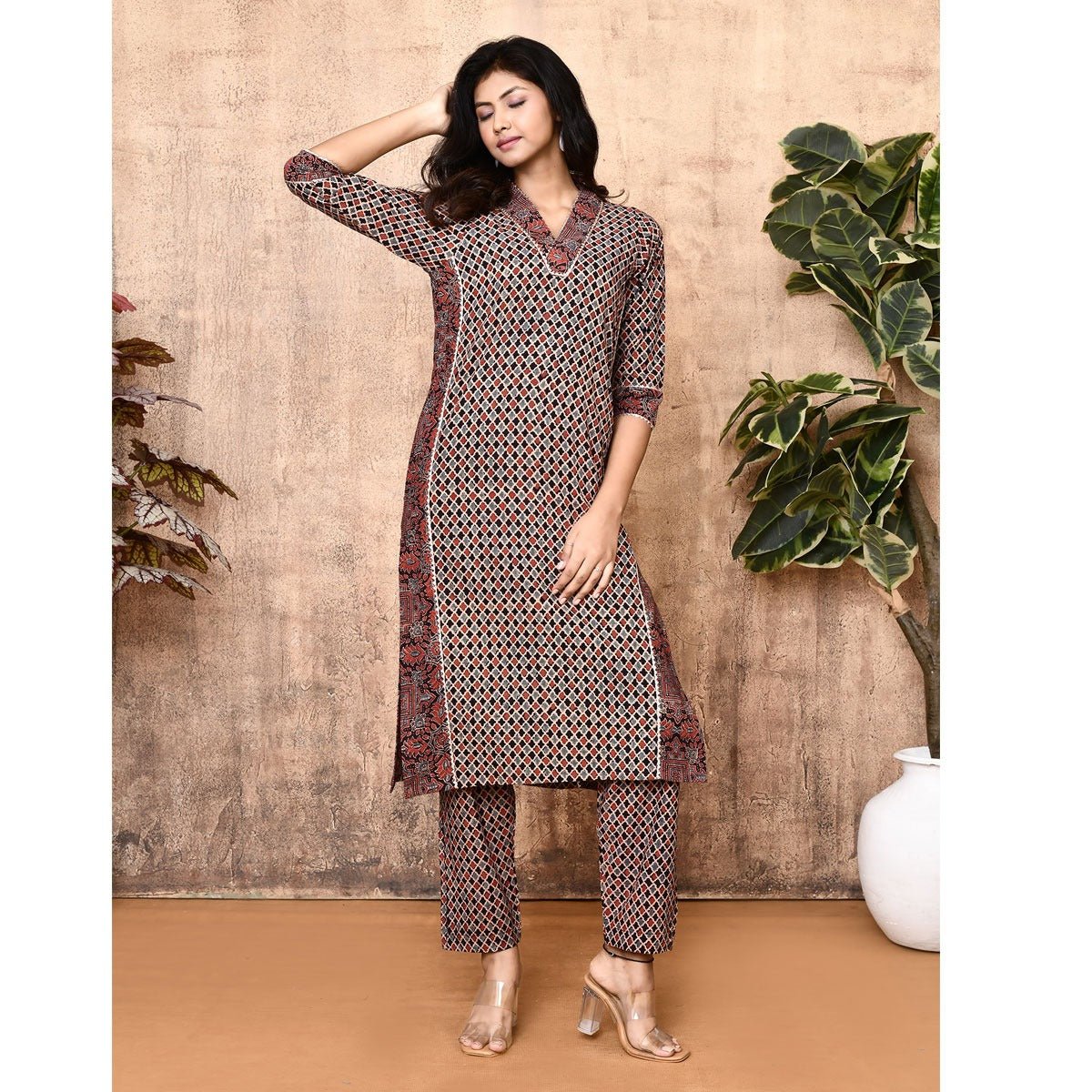 Iris Black Ajrakh Cotton Kurta Set | Verified Sustainable by Brown Living™