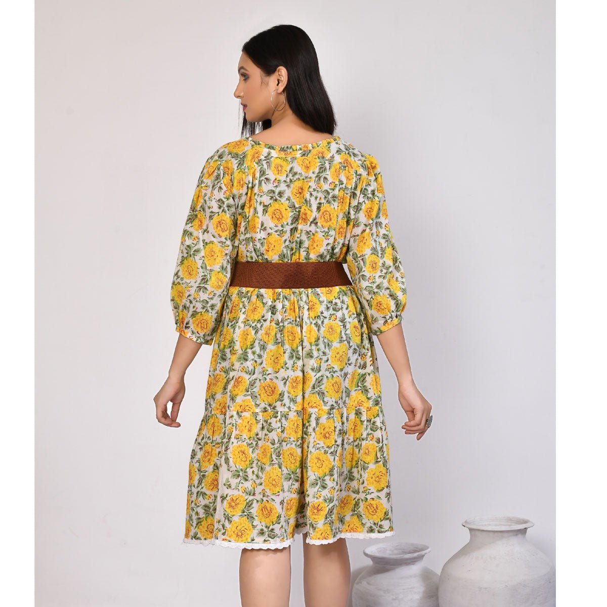 ISHYA Floral Tiered Cotton Midi Dress | Verified Sustainable by Brown Living™