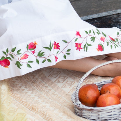 Ivory Pomegranate Hem Handpainted Cotton Dress | Verified Sustainable by Brown Living™