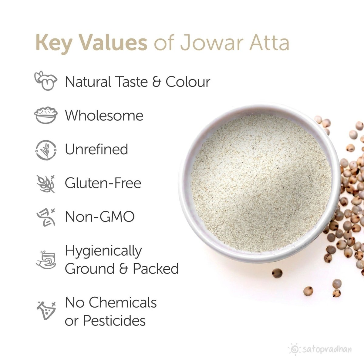 Jowar Flour 800g - Organic, Gluten - Free, Sorghum Flour | Verified Sustainable by Brown Living™