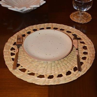 Kauna Round Placemats - Natural (Set of 2) – Table Linens on Brown Living™. SKU: KARMAT023A. Img 2.