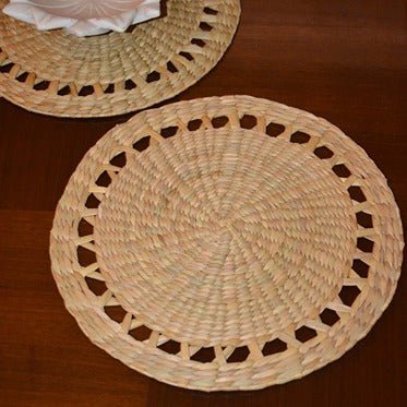 Kauna Round Placemats - Natural (Set of 2) – Table Linens on Brown Living™. SKU: KARMAT023A. Img 1.