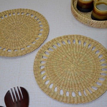 Kauna Round Placemats - Natural (Set of 2) – Table Linens on Brown Living™. SKU: KARMAT023A. Img 4.