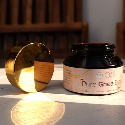 Kesar Infused Pure Ghee Emulsion - Shat Dhaut Ghrit – Body Lotion on Brown Living™. SKU: KPG - E30. Img 3.