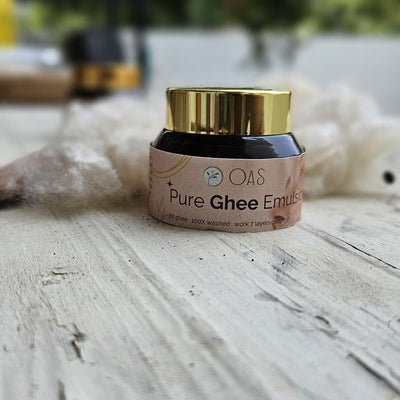 Kesar Infused Pure Ghee Emulsion - Shat Dhaut Ghrit – Body Lotion on Brown Living™. SKU: KPG - E30. Img 1.