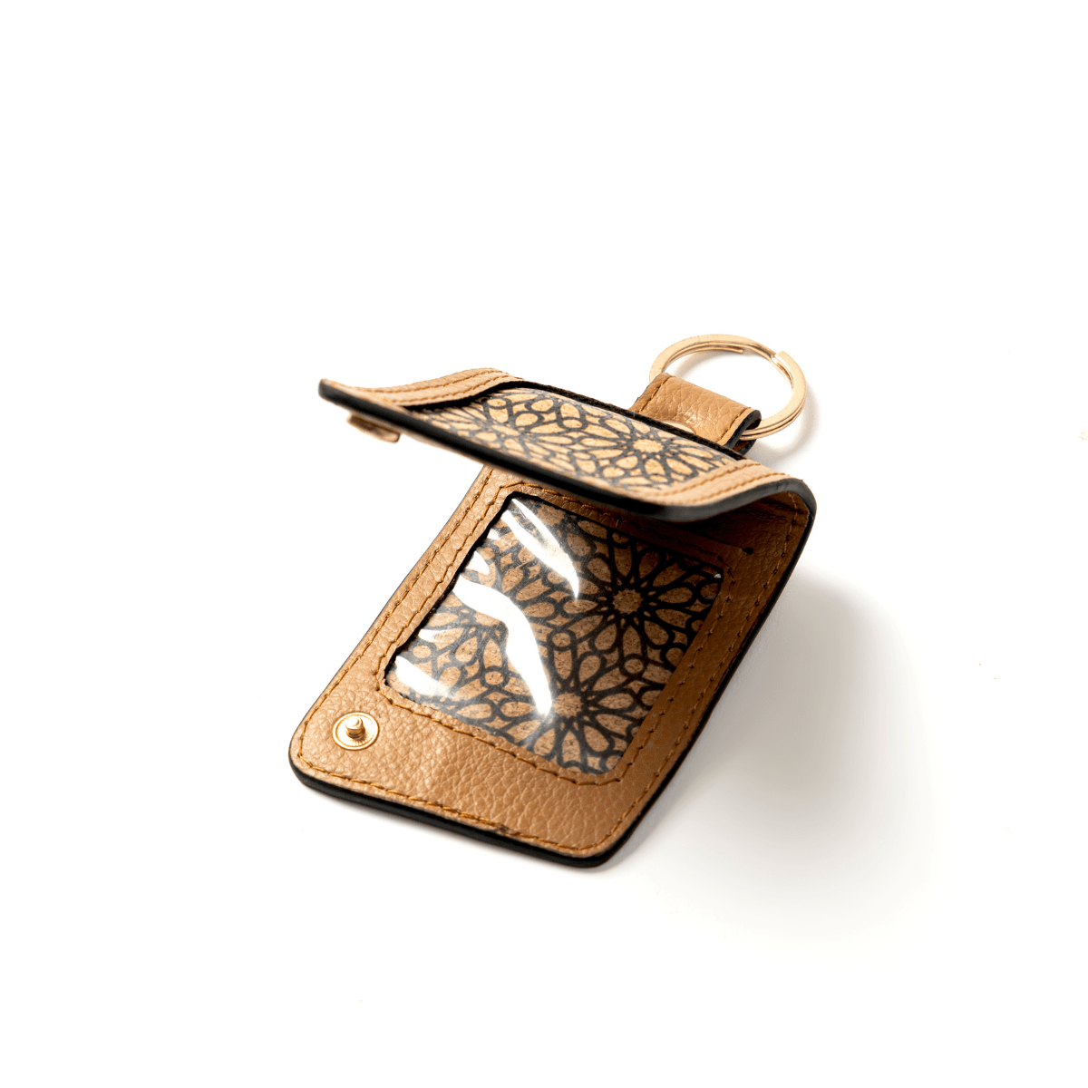 Keychain with Name Tag Pocket – Plant Leather & Printed Cork (Caramel) | Verified Sustainable by Brown Living™
