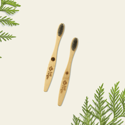 Kids Bamboo Toothbrush | Soft Bristles | Set of 2 – Tooth Brush on Brown Living™. SKU: SOPHBBC0S002. Img 1.