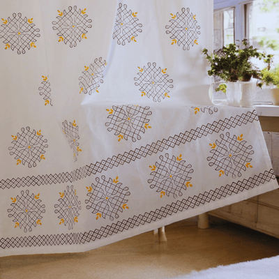 Kolam Print Cotton Door Curtain 7 X 4 ft (Set of 2) – Curtains on Brown Living™. SKU: CURKOLLAM7FEET. Img 1.