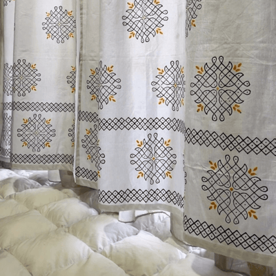 Kolam Print Cotton Door Curtain 7 X 4 ft (Set of 2) – Curtains on Brown Living™. SKU: CURKOLLAM7FEET. Img 2.