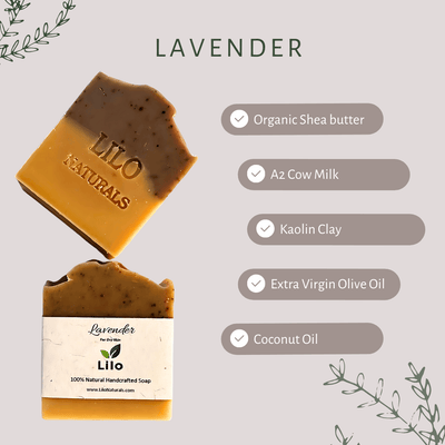 Lavender Bar Soap for Dry Skin with Honey, A2 Milk & Mango Butter – Body Soap on Brown Living™. SKU: S10003. Img 2.