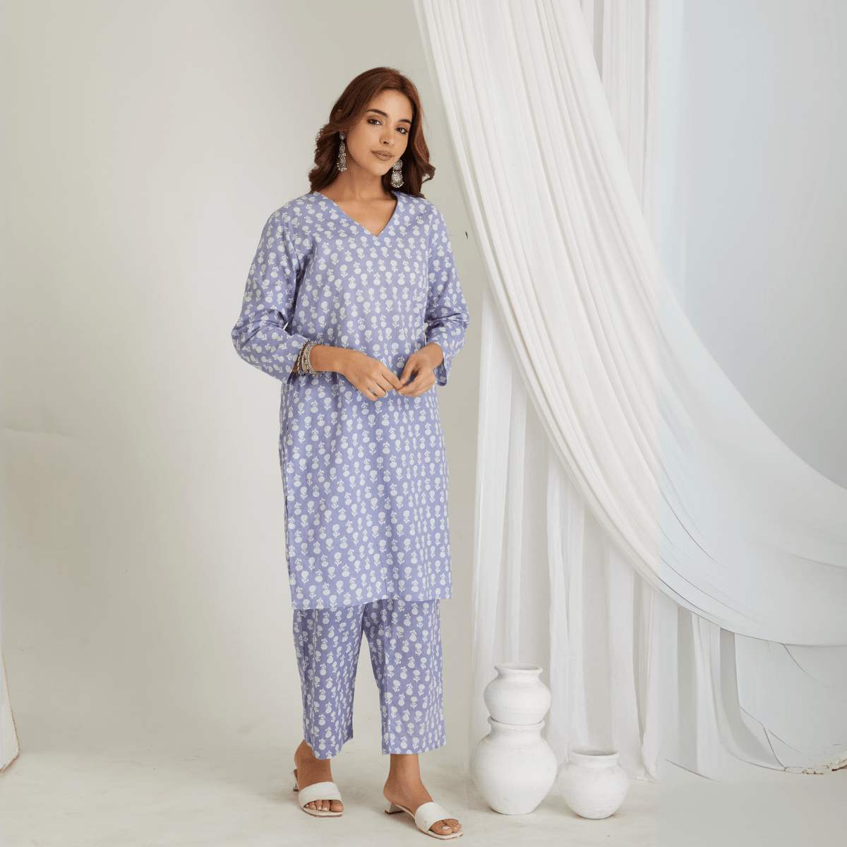 Lavender Cotton Butta Printed Kurta & Pant Co - Ord Set – Loungewear | Verified Sustainable by Brown Living™