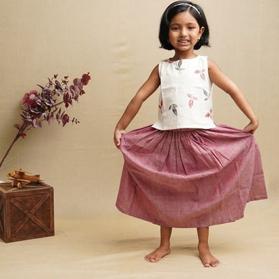 Leaf Print Crop Top with Long Skirt – Kids Daywear Sets by Saha available on Brown Living™. 3 - 4 years . SKU: SCGSC - 01. Img 11.