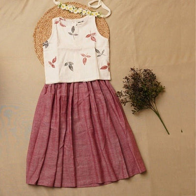 Leaf Print Crop Top with Long Skirt – Kids Daywear Sets by Saha available on Brown Living™. 3 - 4 years . SKU: SCGSC - 01. Img 10.