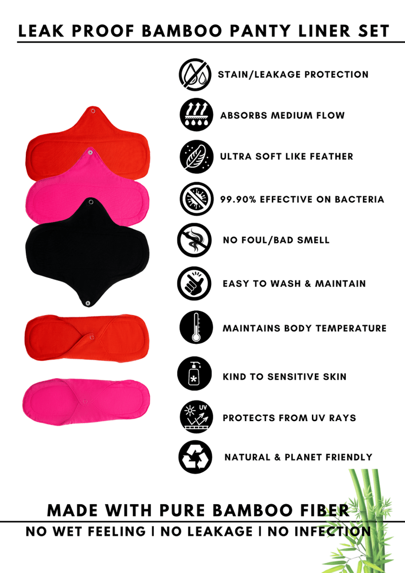 Leak Proof Bamboo Fabric Panty Liner | Pack of 2 | Fuchsia & Black | Verified Sustainable by Brown Living™