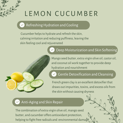 Lemon Cucumber Bar Soap for All Skin with Olive & Coconut Oil – Body Soap by Lilo Naturals available on Brown Living™. . SKU: S10006. Img 3.
