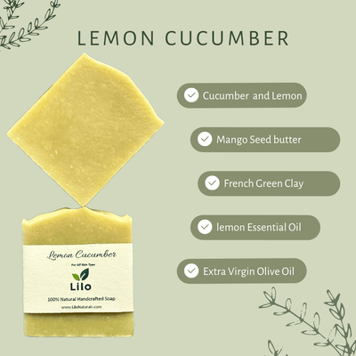 Lemon Cucumber Bar Soap for All Skin with Olive & Coconut Oil – Body Soap on Brown Living™. SKU: S10006. Img 2.