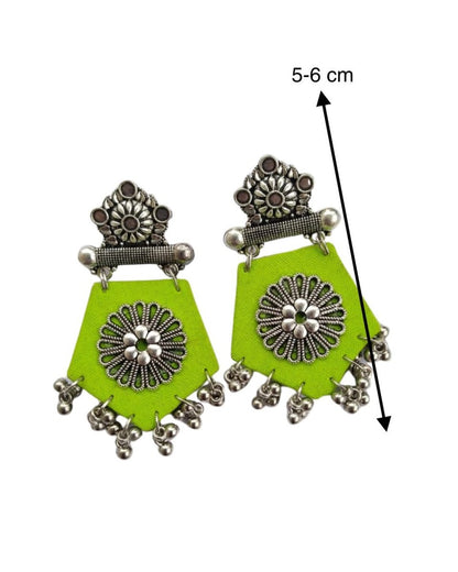 Light Green Fabric Jhumka with Silver Accents | Verified Sustainable by Brown Living™