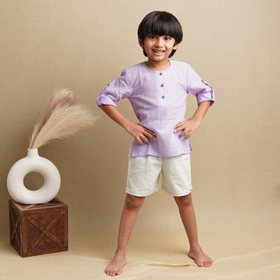 Light Purple Sleek Sleeve Button - Down Sleeve Shirt - Boys – Kids Shirts on Brown Living™. SKU: SCBFS(Pu) - 01. Img 5.