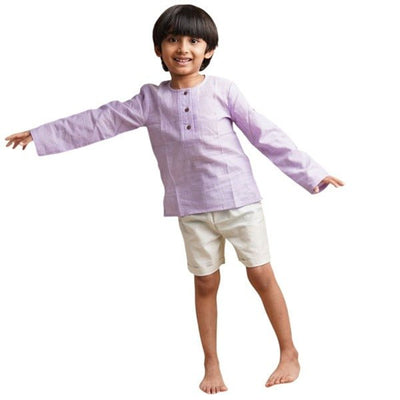 Light Purple Sleek Sleeve Button - Down Sleeve Shirt - Boys – Kids Shirts on Brown Living™. SKU: SCBFS(Pu) - 01. Img 2.