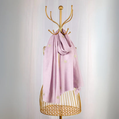 Lilac Pure Pashmina Embroidered Scarf - Chinar Patta | Verified Sustainable by Brown Living™