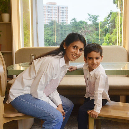 Lined Heart Embroidered Shirt for Women - White | Verified Sustainable by Brown Living™