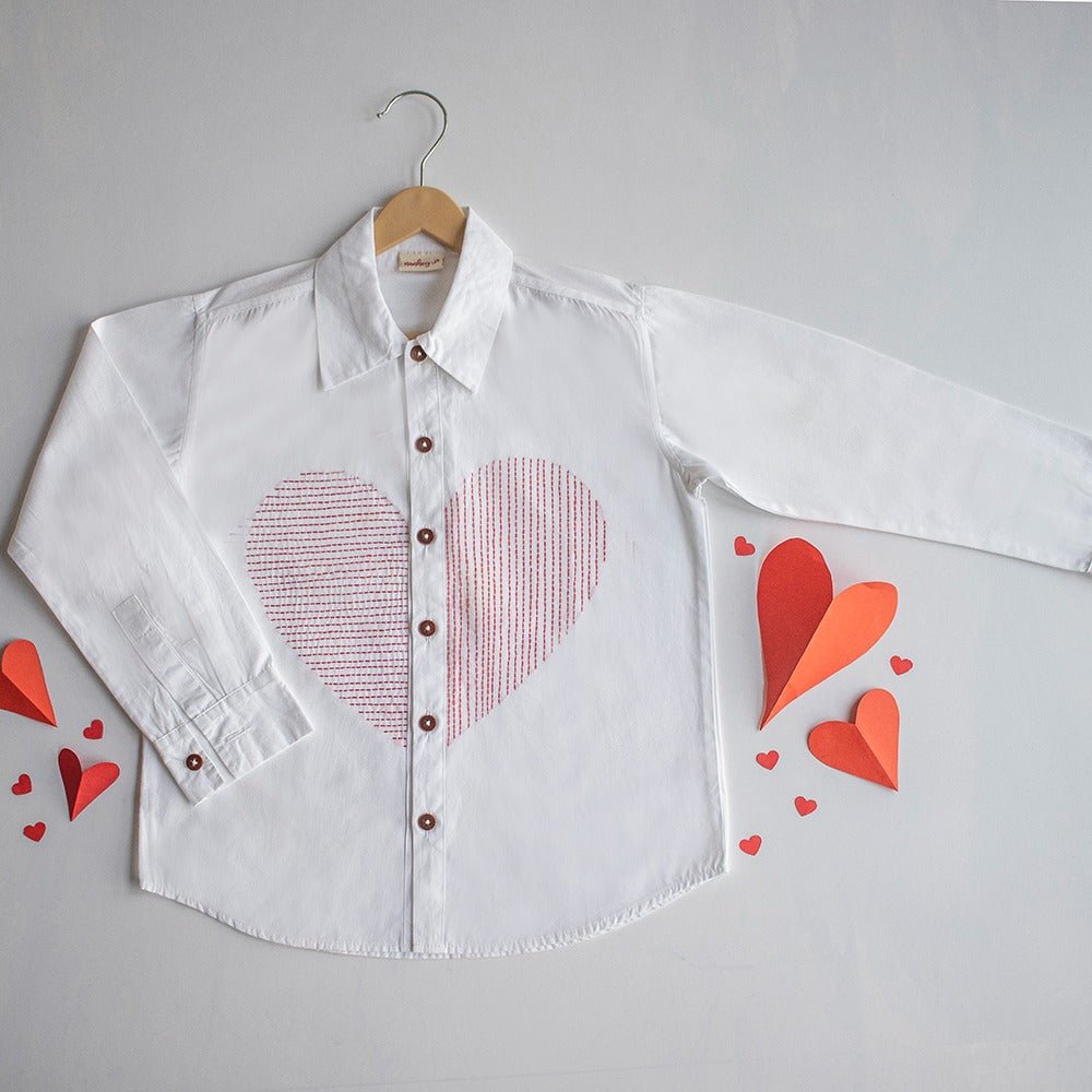 Lined Heart Embroidered Shirt - White | Verified Sustainable by Brown Living™