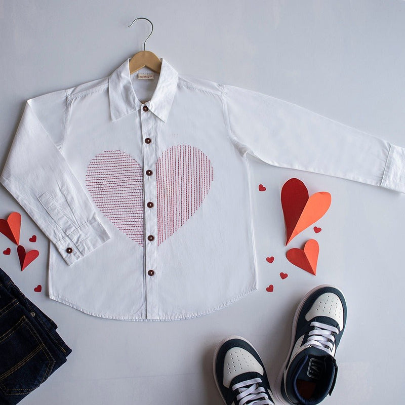 Lined Heart Embroidered Shirt - White | Verified Sustainable by Brown Living™